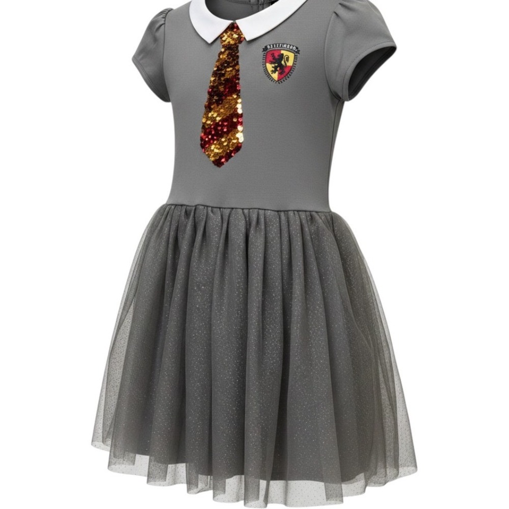 Harry Potter Gryffindor Girls Grey Tutu Dress Flip Sequin Tie Size M 7/8 SD2768